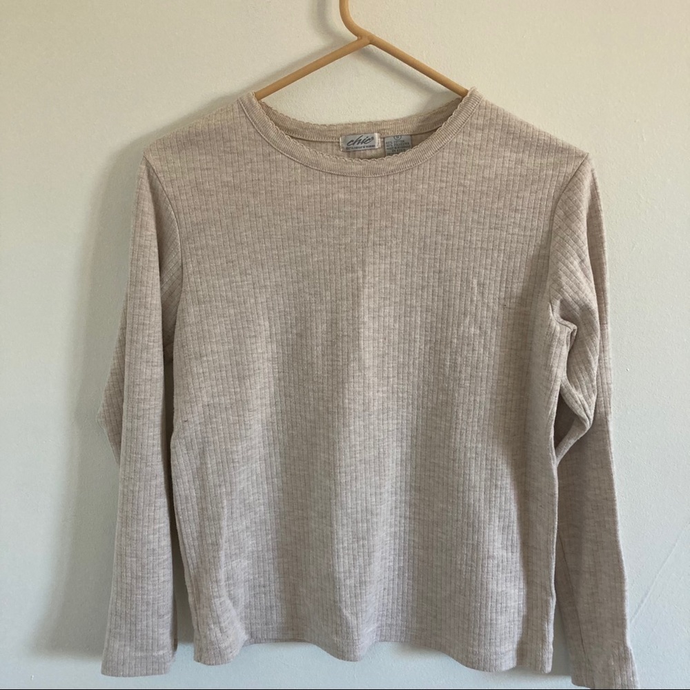 cream/beige long sleeve shirt with detail neckline